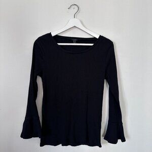 J.Crew Black Ribbed Scoop Neck Bell Sleeve Top Size M